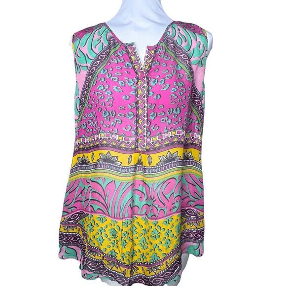 Hale Bob silk top M animal geometric print top sleeveless - Picture 1 of 6